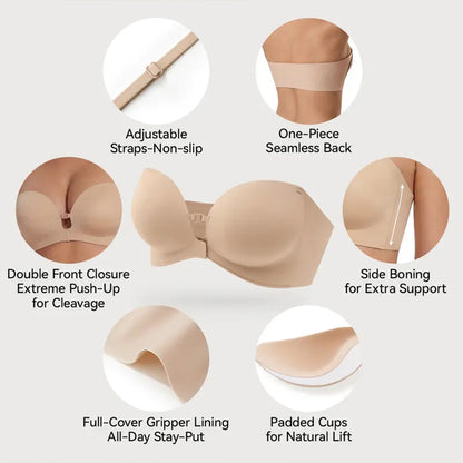 Strapless Front Closure Push-Up Bra